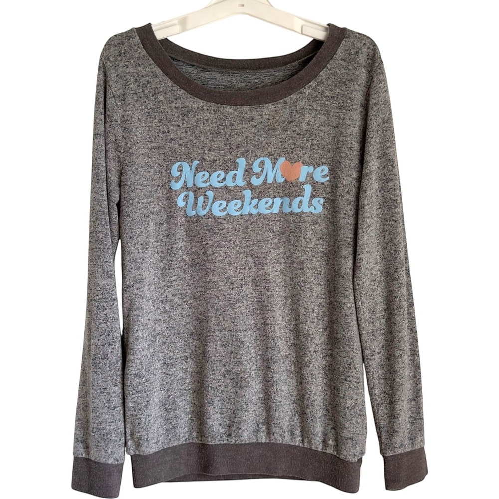Need More Weekends Cozy Long Sleeve Heather Gray Knit Top Womens Small Belle Sky